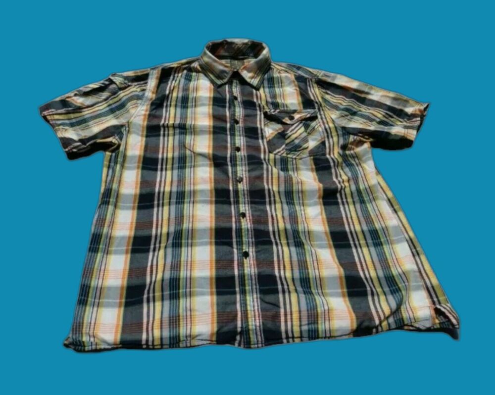 Gold Label Brand Men Shirt Size XL Multicolored Plaid Short Sleeve Pocket Preppy